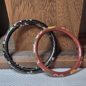 Floral Cloisonne Bangles - Pair